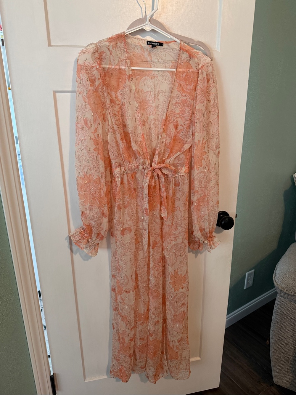 Express Peach Floral Sheer Maxi Dress